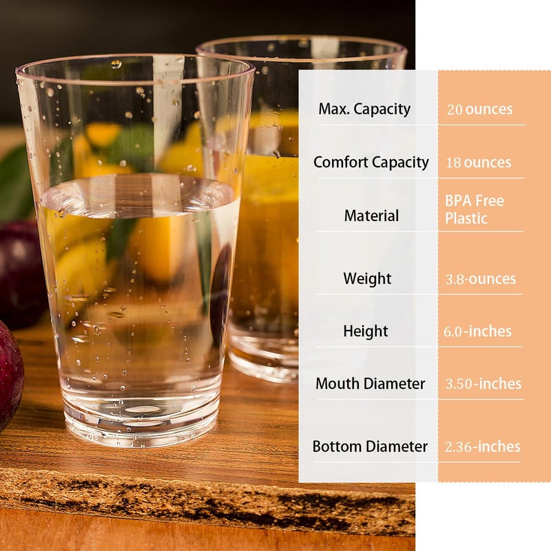 AOYITE 18-ounce Plastic Tumblers Water Juice Cups Dishwasher Safe BPA-free Clear Set of 6 Premium Quality Drinking Glasses - Image 5